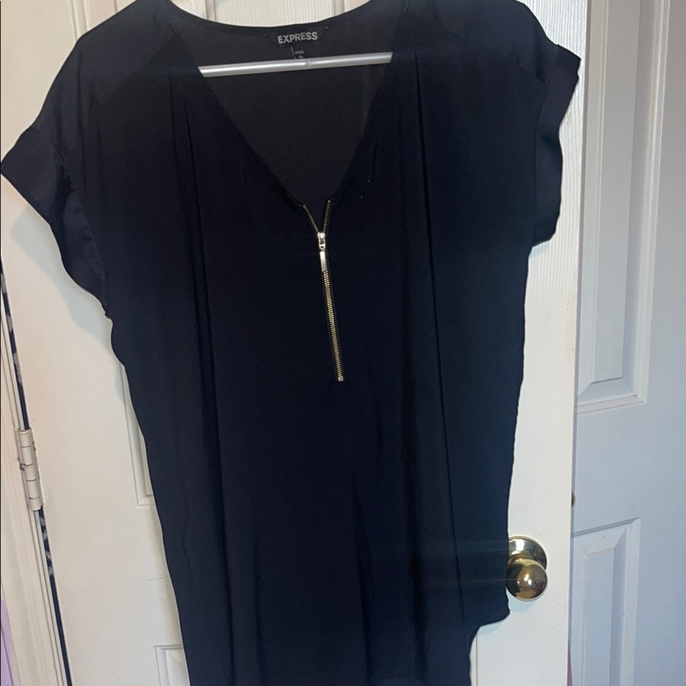 Express Black Asymmetrical Cap Sleeve Blouse
